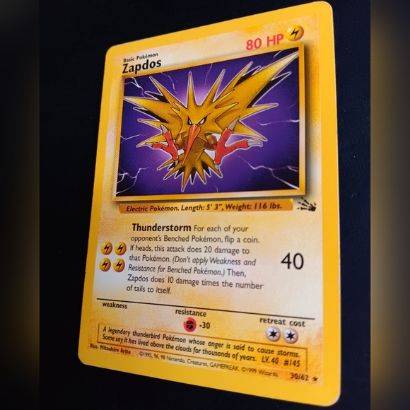 Zapdos Pokemon Card - Fossil - 30/62 Rare Non-Holo - Picture 5 of 10